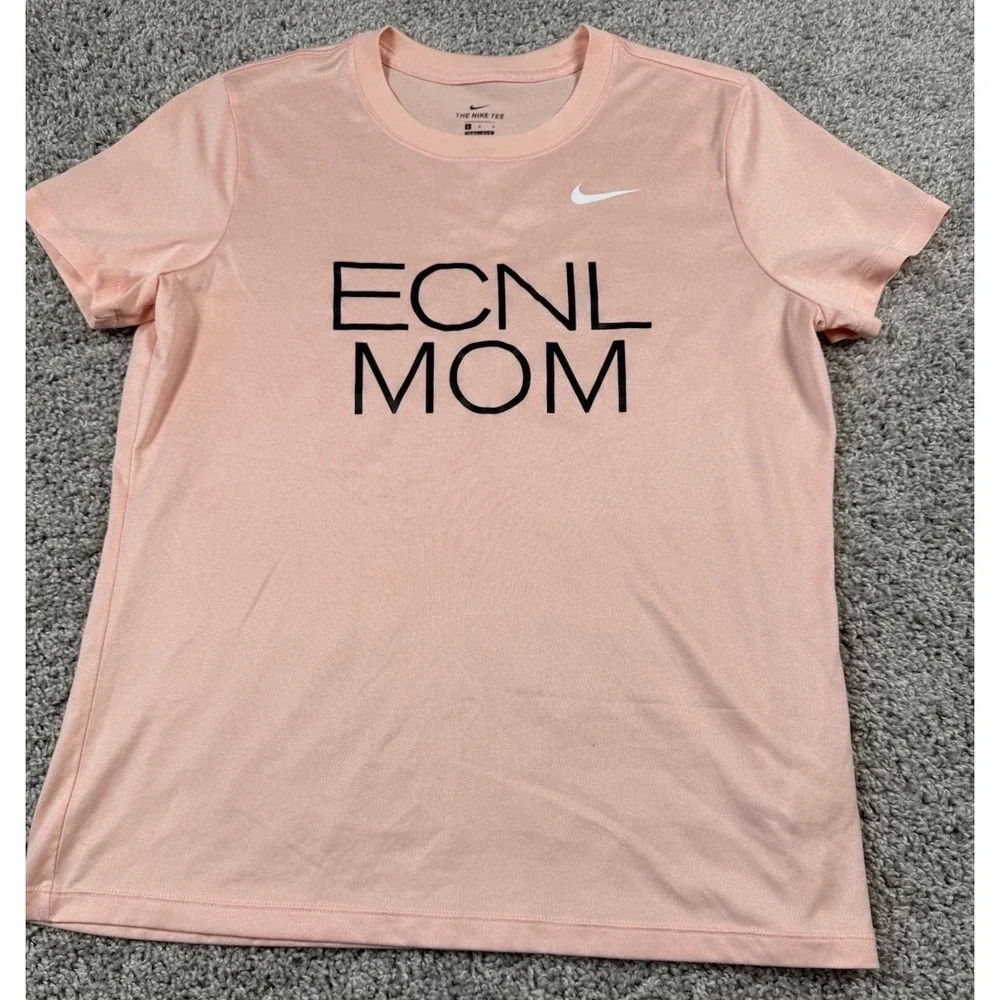 Nike Dri Fit Womens T-Shirts - Lot Of 2 -‎ ECNL Mom And Solid Gray Swoosh L / XL - Picture 2 of 13